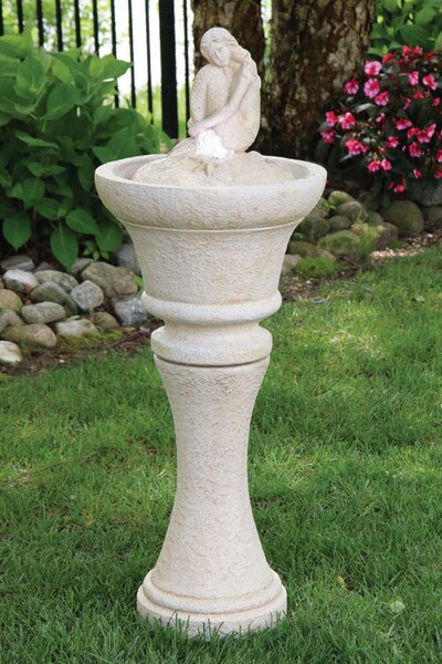 Mermaid Fountain with Light Stone Cement Durable Artworki Garden